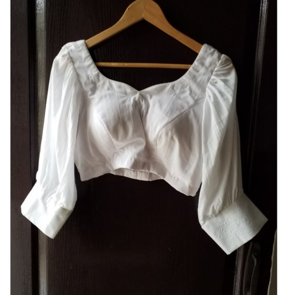 White Padded Blouse with Georgette Puffed 3/4th Sleeves